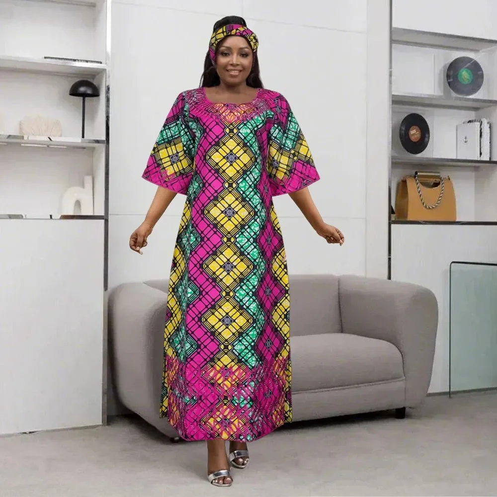 Women’s Embroidered Bazin Floral Boho Dresses – Rich Long Robes for Traditional Parties and Weddings
