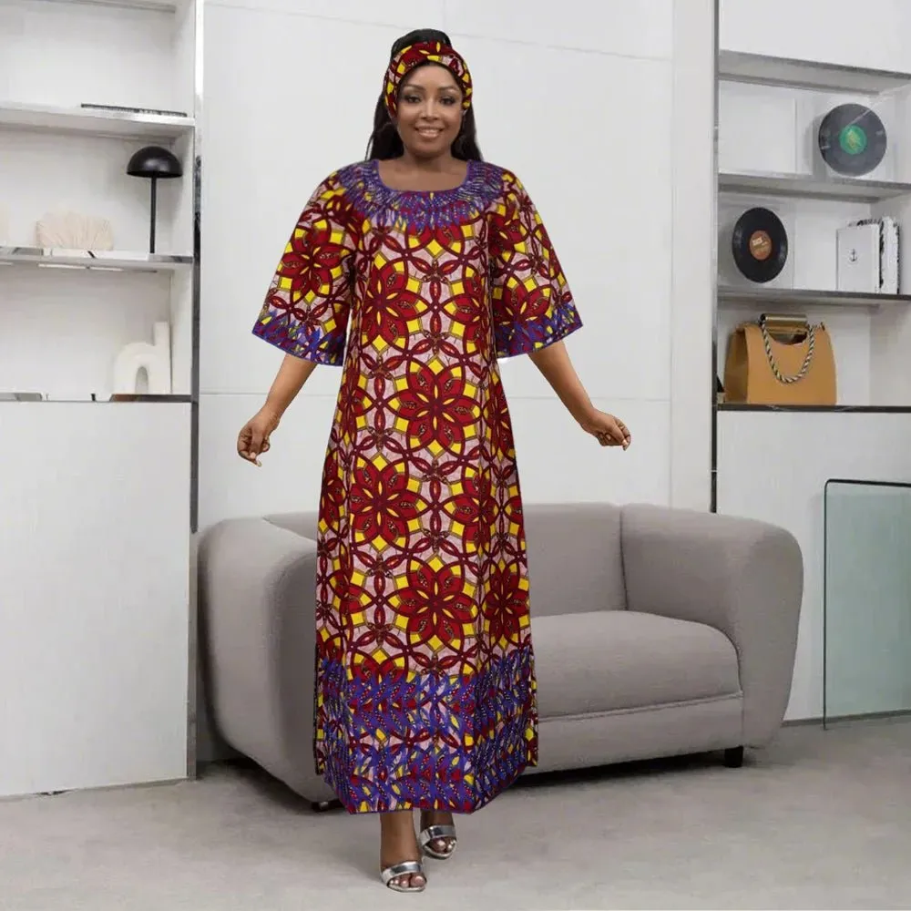 Women’s Embroidered Bazin Floral Boho Dresses – Rich Long Robes for Traditional Parties and Weddings