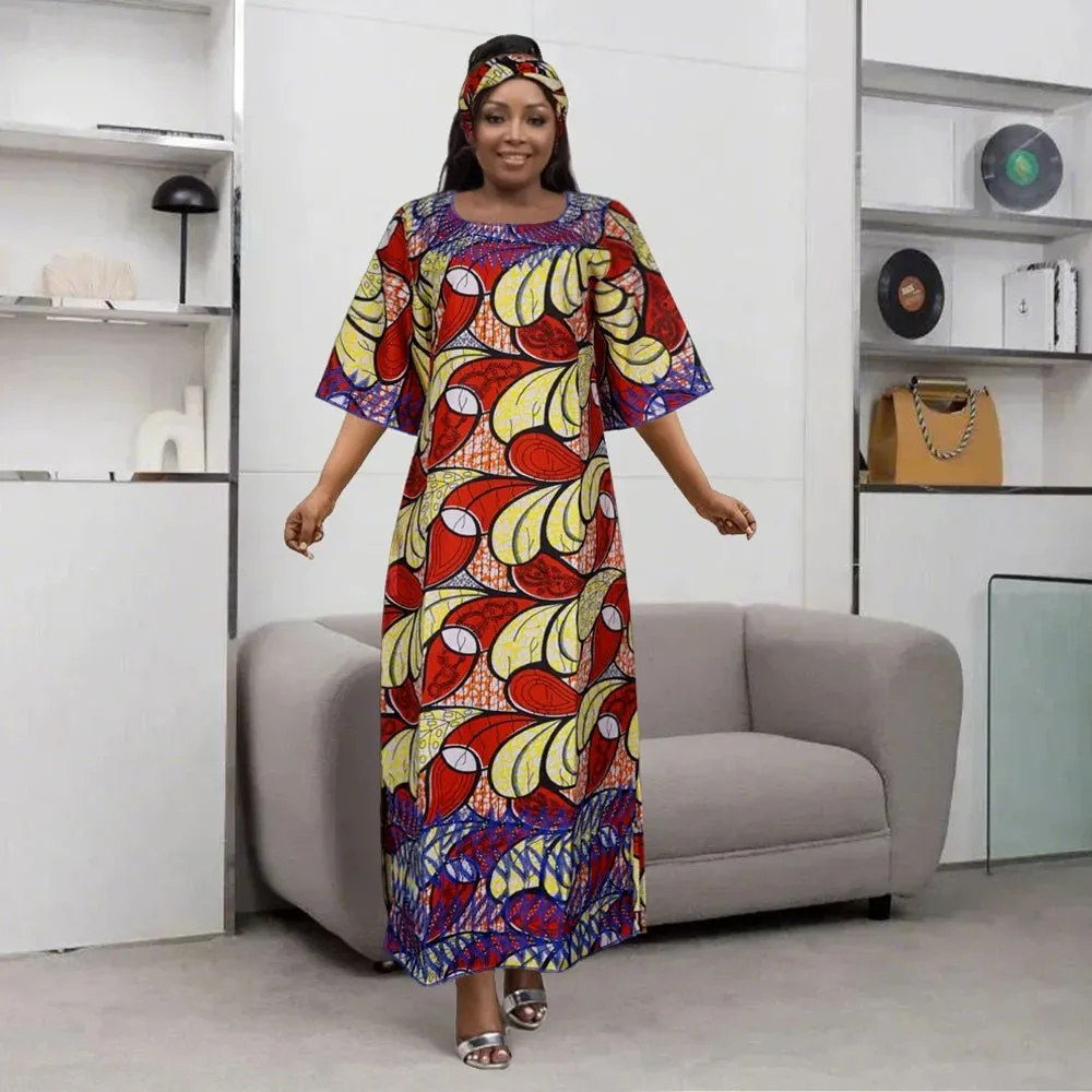 Women’s Embroidered Bazin Floral Boho Dresses – Rich Long Robes for Traditional Parties and Weddings
