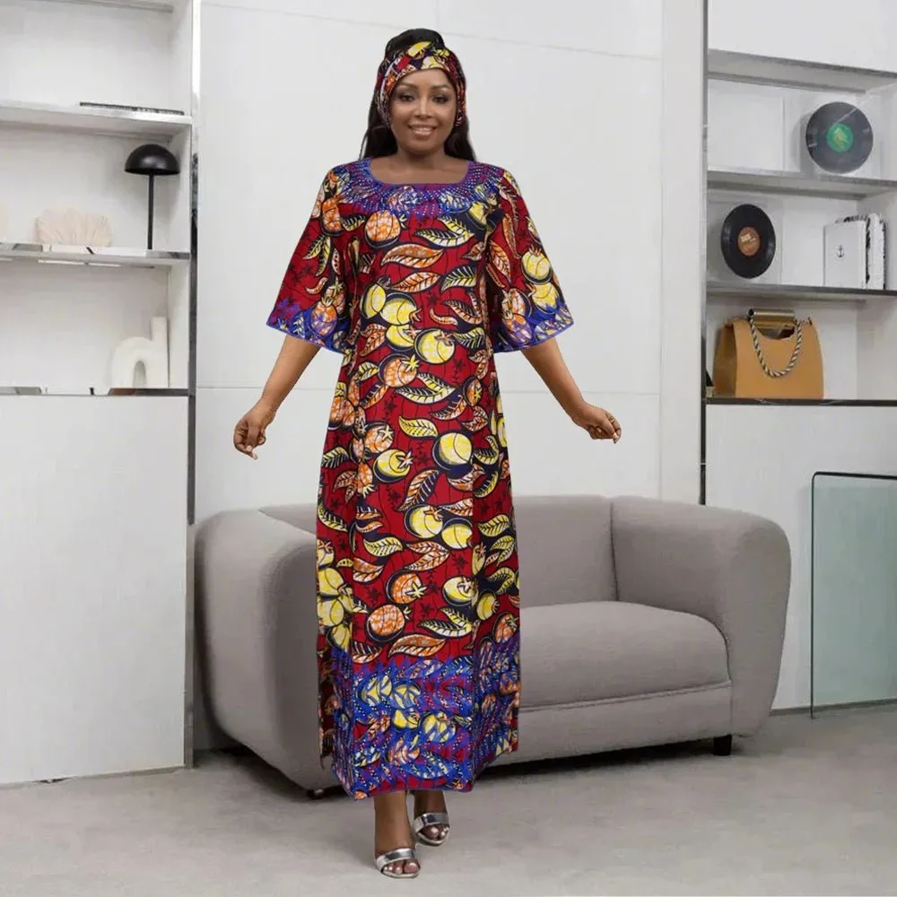 Women’s Embroidered Bazin Floral Boho Dresses – Rich Long Robes for Traditional Parties and Weddings