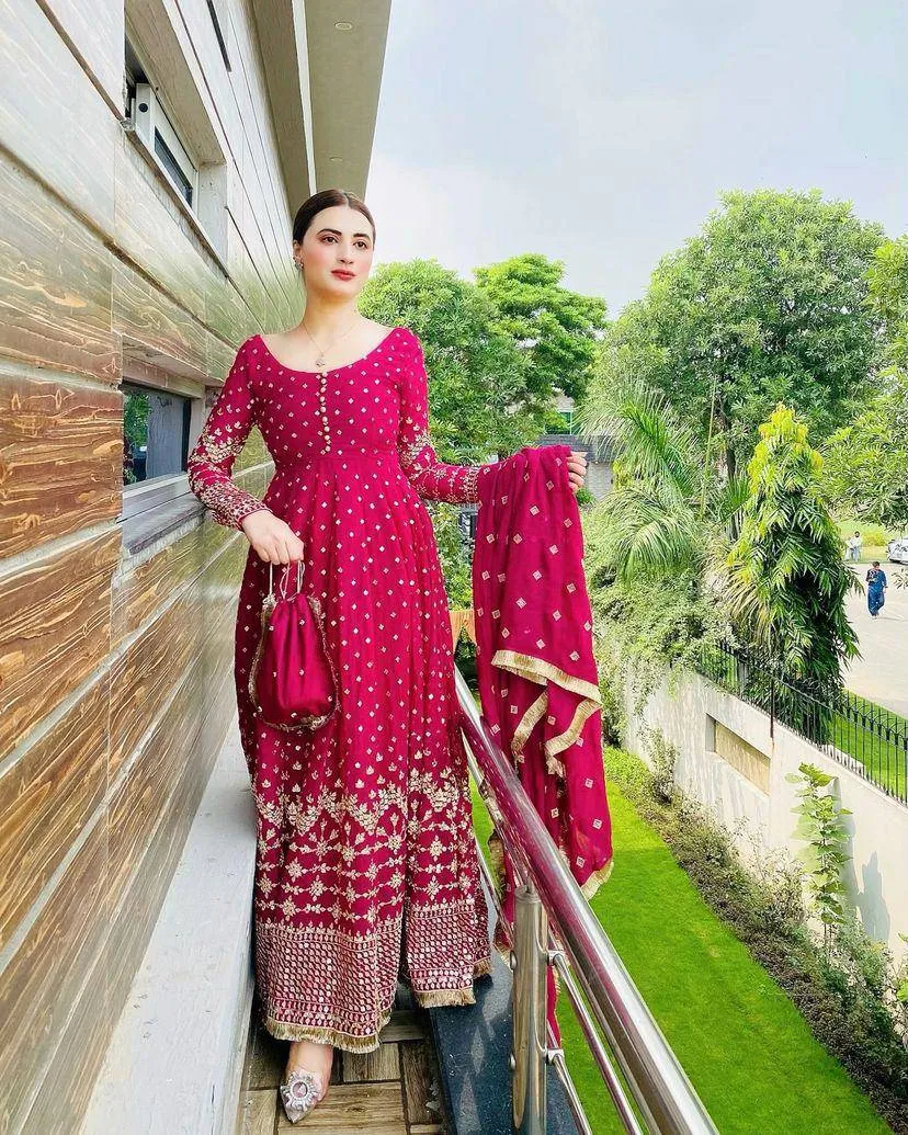 Women's  Gown with Dupatta - Heavy Fox Georgette with Sequin Embroidery | Full-Stitched, Ready-to-Wear in Sizes M-XXL