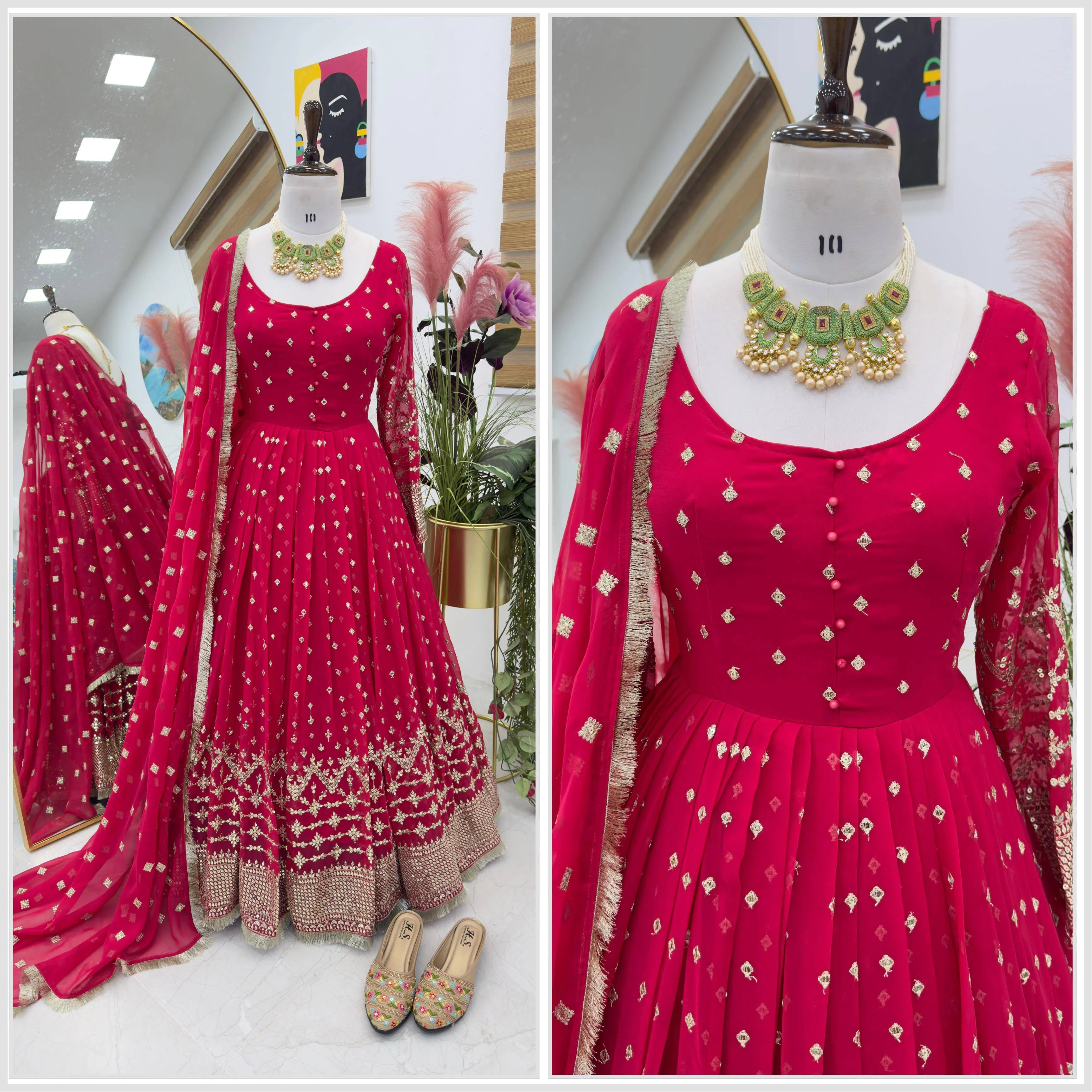 Women's  Gown with Dupatta - Heavy Fox Georgette with Sequin Embroidery | Full-Stitched, Ready-to-Wear in Sizes M-XXL