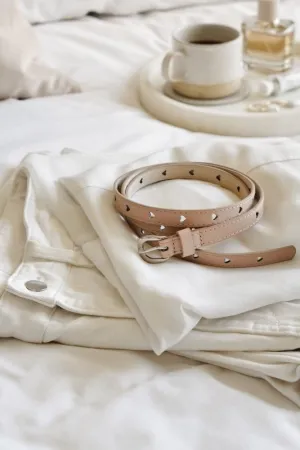 Xander Kostroma Cream PU Skinny Belt with Heart Holes | Adjustable Women's Belt | Stylish Faux Leather Skinny Belt for Casual and Formal Wear | Perfect for Waist Accent | Small and Medium