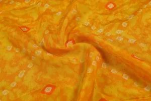 Yellow Traditional Printed Chinon Chiffon Viscose Fabric